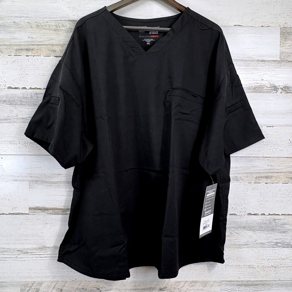 Greys Anatomy Barco Scrub Top Women 3XL Black New Spandex Stretch V-Neck Utility